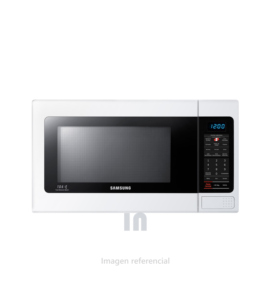 Horno microondas samsung ame1114tw/xpe 32lts 1600w, vidrio templado, blanco.