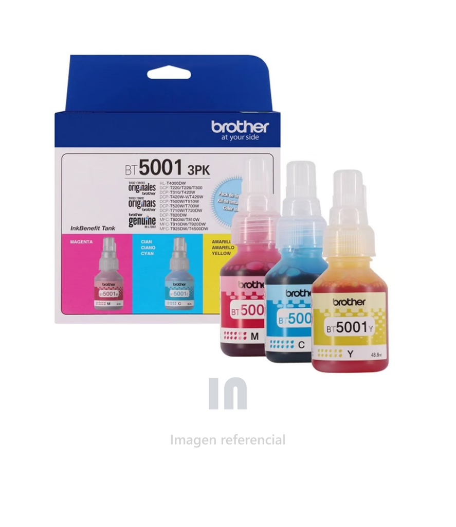 Pack 3 Tintas Brother BT5001 - Cyan, Magenta, Amarillo