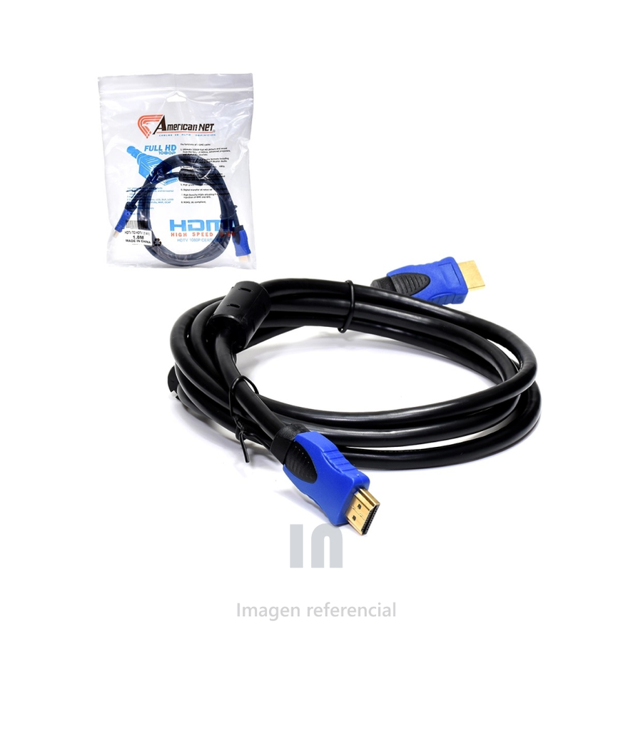 Cable HDMI x 1.8mts, cabeza azul, c/filtro 1.4V, bolsa