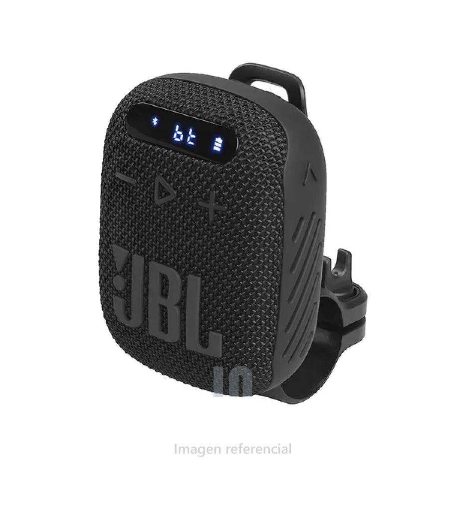 Parlante JBL Bluetooth portátil Wind3 y radio sintonizador FM para manillar de bicicleta.