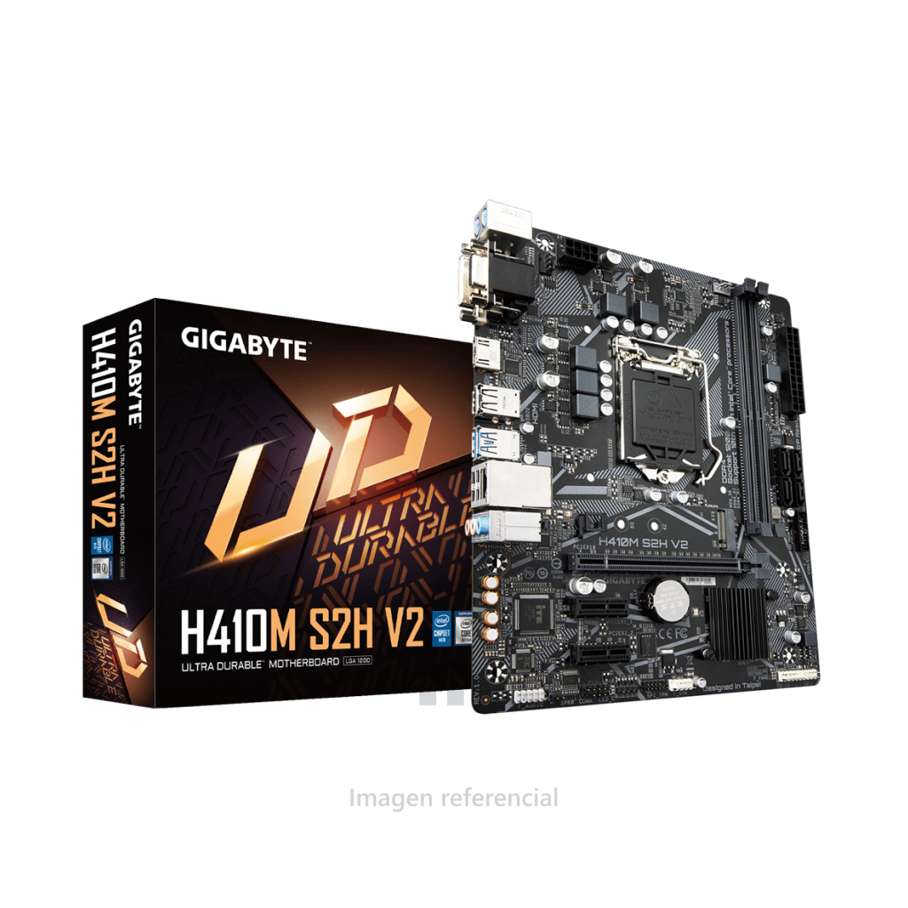 PLACA MADRE INTEL GIGABYTE H410M S2H V2 DDR4 SOPORTA PROSESADORES DE 10GEN LGA1200 4USB 3.0, 6 USB 2.0 ,4SATA 1.M.2 SSD 2 DIMMS ,mATX