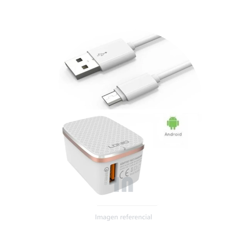 CARGADOR DE PARED X1 USB LDNIO, A1204Q CABLE USB-C CARGA RAPIDA 3.0, BLANCO.