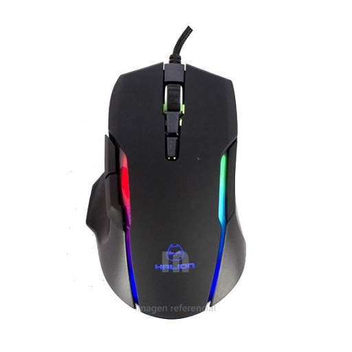 Mouse óptico gamer Halion task ha-m516 rgb 8b, usb 2.0, 4.800 dpi, frecuencia 2.4 ghz, cable de 1.6 m, 5 botones.