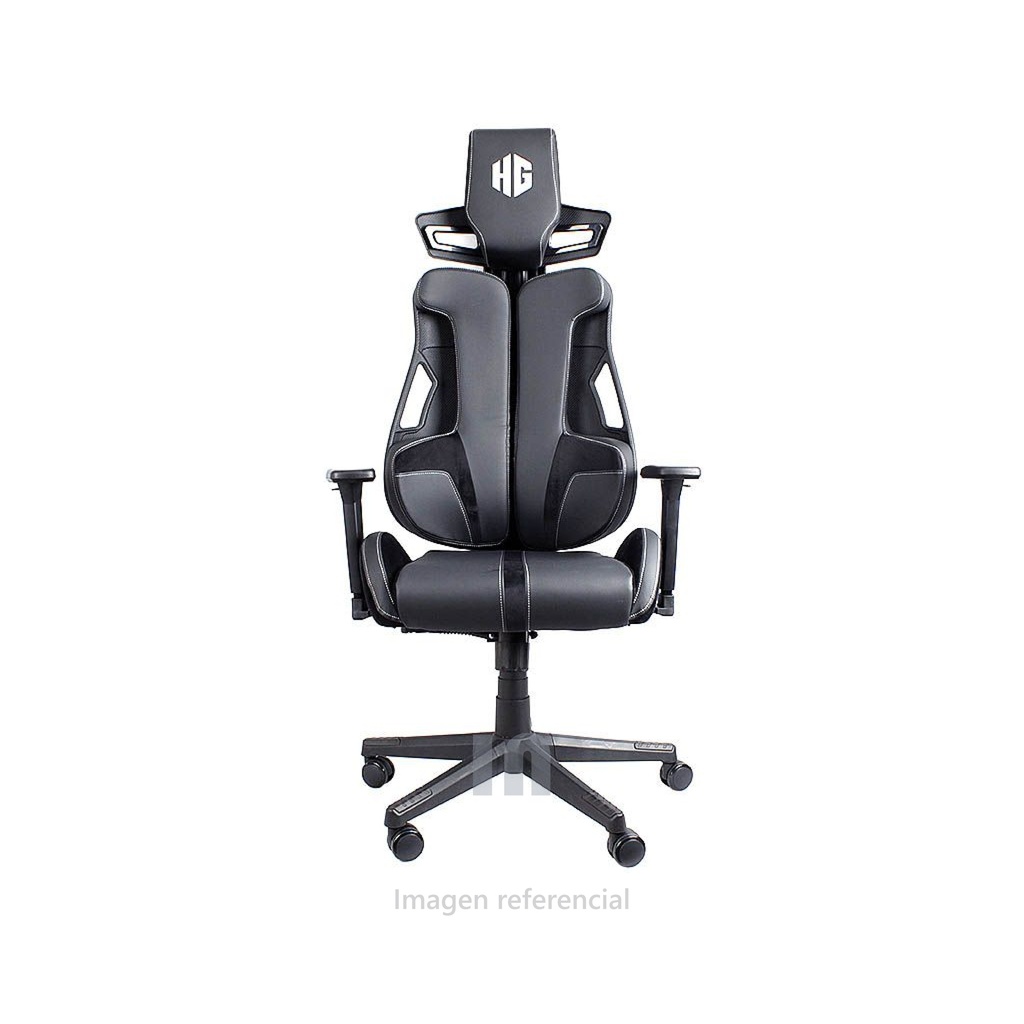 Silla Gamer Halion HA-S51, Cojines lumbares y apoya cabeza, Espaldar reclinable alrededor de 135°, Base de nailon de 350mm, negro.