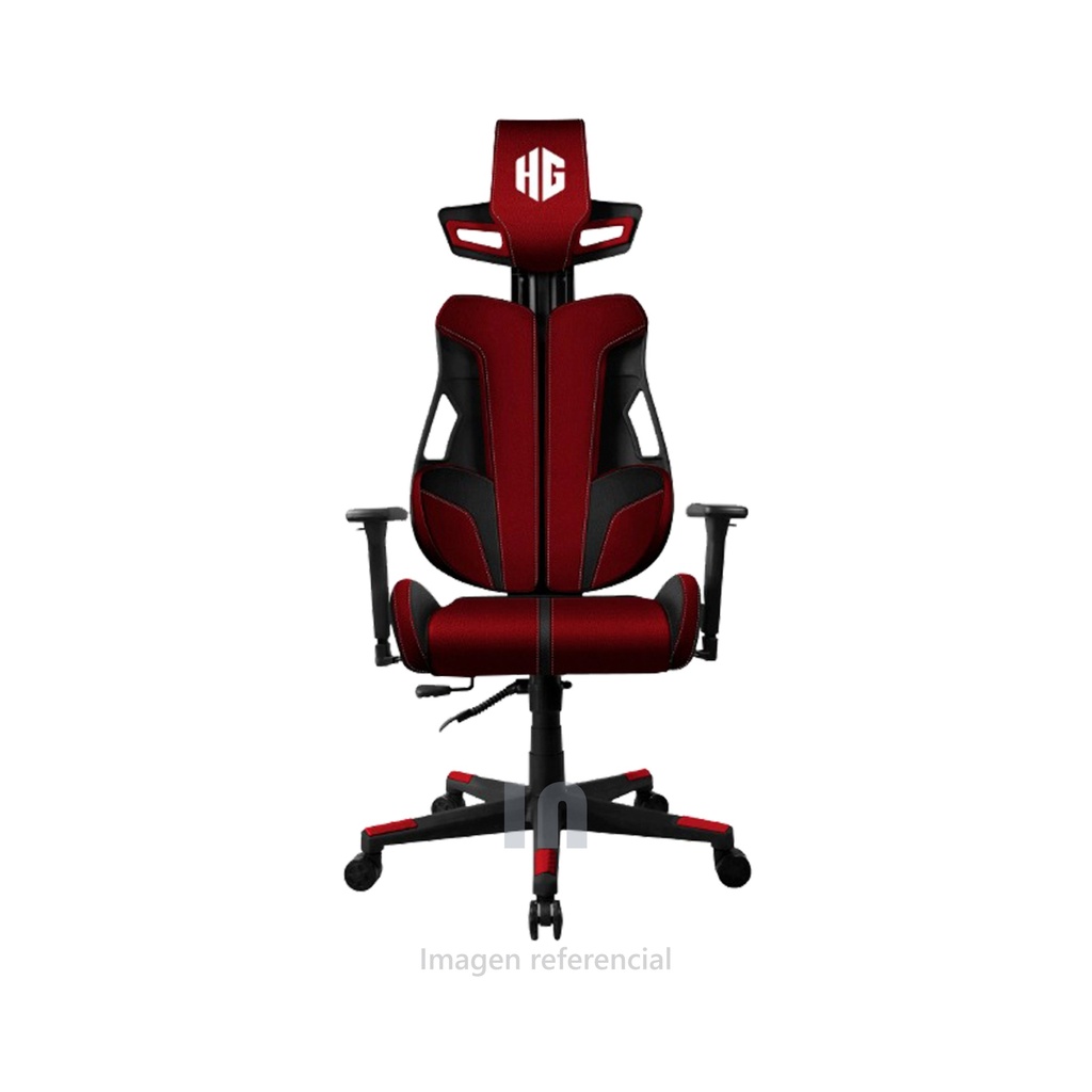 Silla Gamer Halion HA-S51, Cojines lumbares y apoya cabeza, Espaldar reclinable alrededor de 135°, Base de nailon de 350mm, rojo.