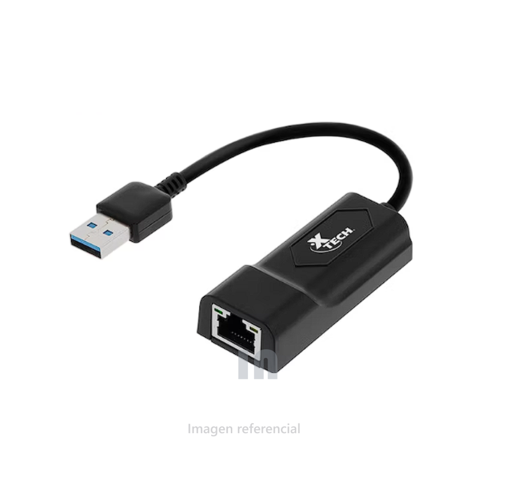 CABLE USB XTECH, XTC-373, ADAPTADOR DE RED CON CONECTOR USB 3.0 MACHO A RJ-45, 100/1000, TRANSFERENCIA DE 5GBPS, REVESTIMIENTO PVC, NEGRO.