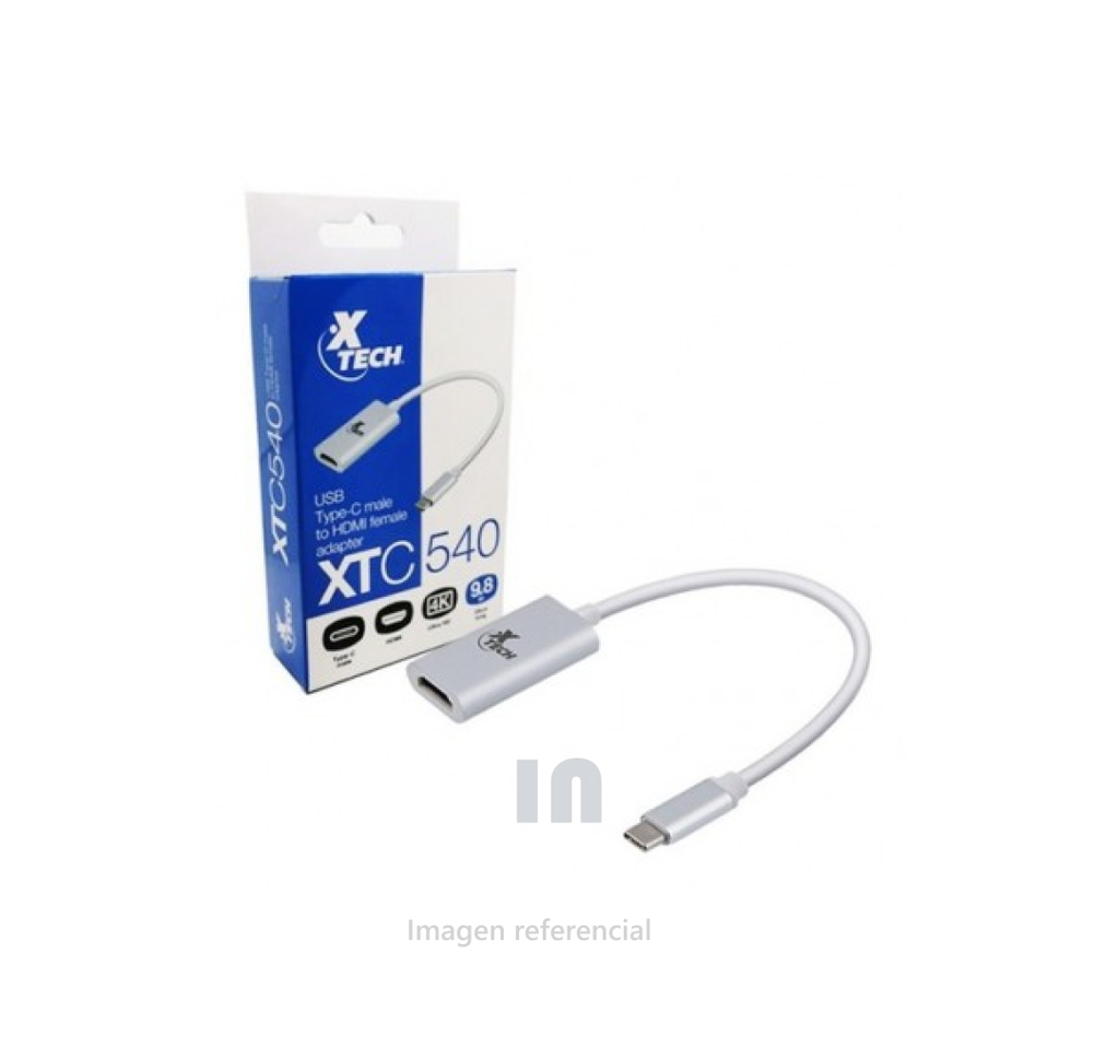 CABLE USB XTECH XTC-540, 25CM, USB C MACHO A HDMI HEMBRA, BLANCO, REVESTIMIENTO PVC, ADMITE RESOLUCIÓN 3840X2160P A 30HZ.