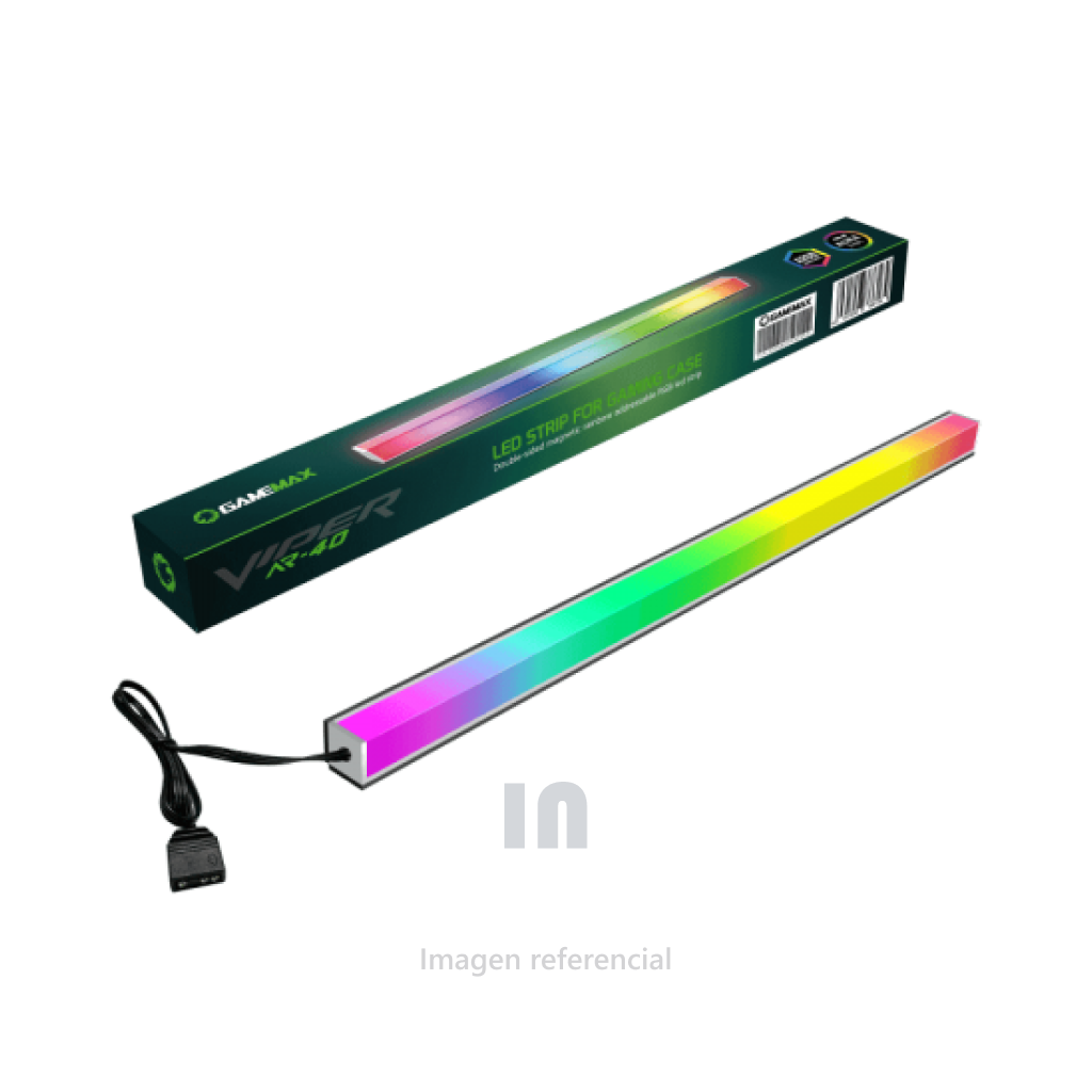 TIRA LED GAMEMAX ARGB VIPER AR40, CON TIRA MAGNÉTICA, DOBLE CARA, 5V, DIRECCIONABLE, CABLE DE 500 mm.