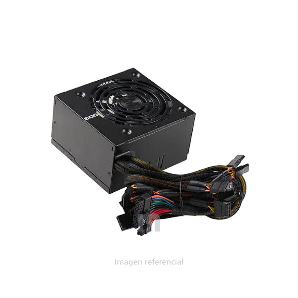 Fuente de Poder EVGA 600W, 100-W1-0600-k1, ventilador 120mm, hasta 49A/588W en 12V, PFC, Protección completa, 40ºC, Intel Haswell, ATX, EPS, PCI, SATA, Molex-Floppy