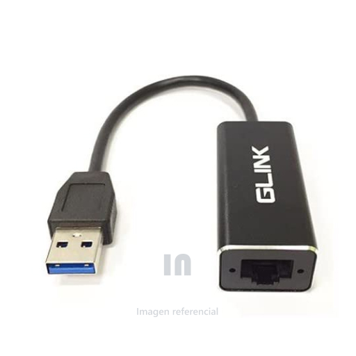 Adaptador USB 3.0 a Lan RJ45 Gigabit Glink, GL-015, Soporta autodetección de 10/100/1000 Mbps, Interfaz USB 3.0, admite la detección automática de uto MDIX, Compatible con Windows y MAC OSX, Plug and Play, negro.