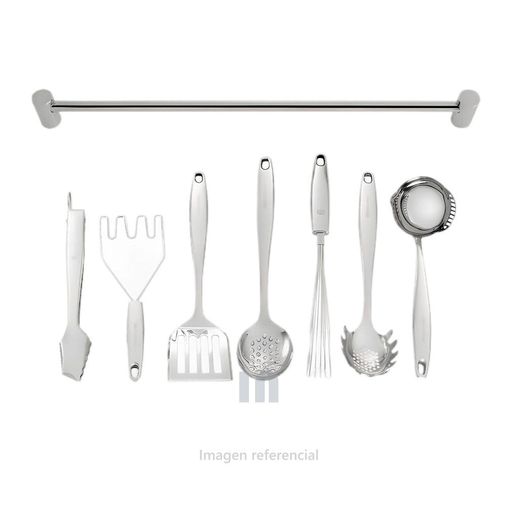 Juego de cucharones cosmos CI-7001, soporte de utensilios, espumadera, espatula, tenedor de barbacoa, cucharon, servidor de pasta y paleta de arroz.