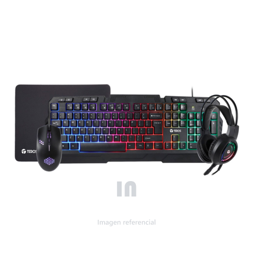 Combo teros te-4060n, teclado multimedia, mouse, headset, mouse pad.