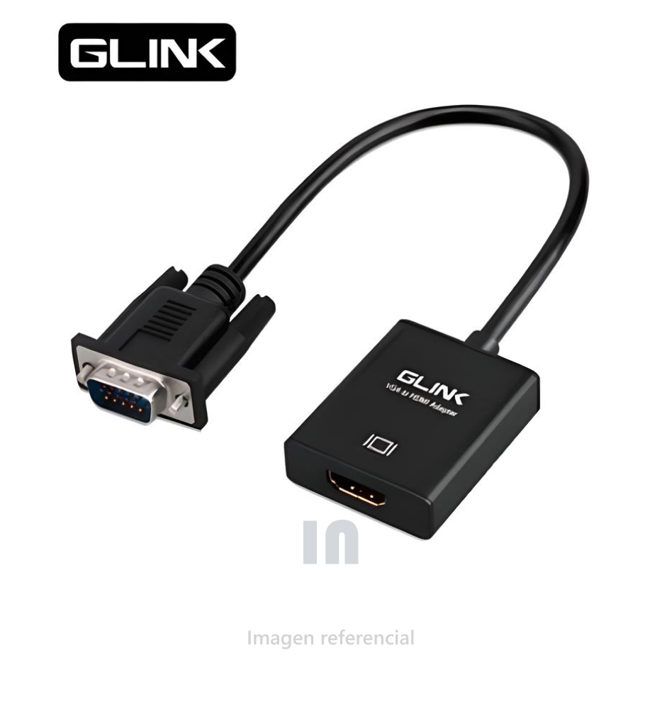 Adaptador vga macho a hdmi hembra full hd Glink gl-009, audio jack 3.5m, negro.