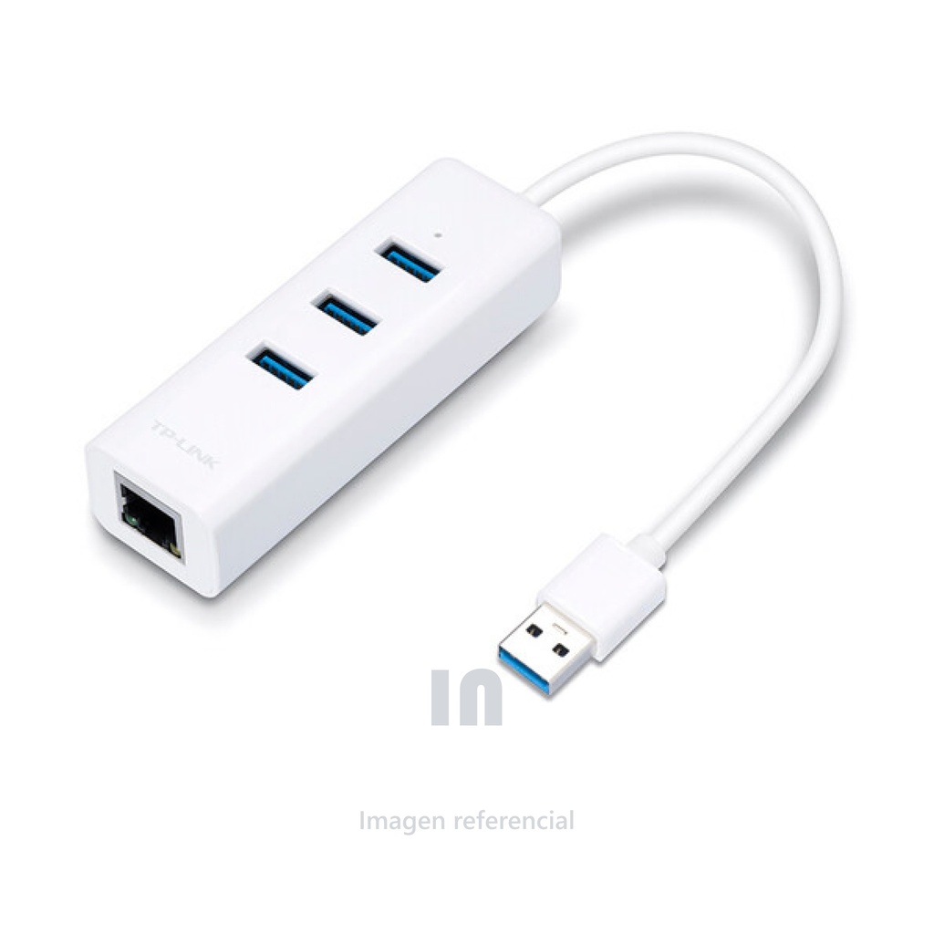 Adaptador USB Tp-link (UE330) 2 en 1 con hub de 3 puertos usb 3.0 y adaptador de internet con una transferencia de hasta 1000 Mbps, estabilidad y compatibilidad mejora, blanco.